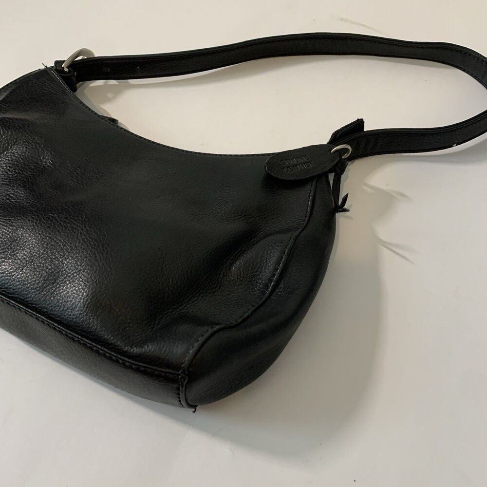 Vtg Rolfs Shoulder Bag Black Leather Purse Zipper Y2K Clean New Money Quiet Lux - Picture 3 of 13